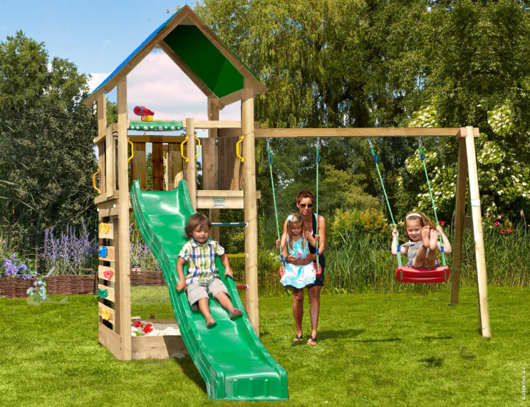 Jungle Lodge | Wooden climbing frame with double swing Jungle Lodge | Wooden climbing frame with double swing