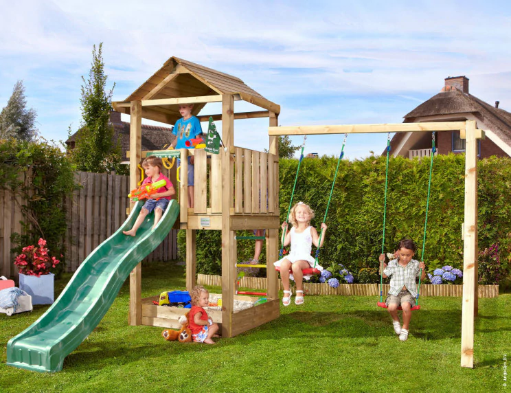 Jungle House | Wooden climbing frame with double swing Jungle House | Wooden climbing frame with double swing