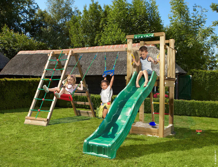 Jungle Tower | Wooden climbing frame with swings & climbing net