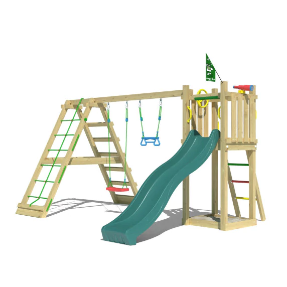 Jungle Tower | Wooden climbing frame with swings & climbing net