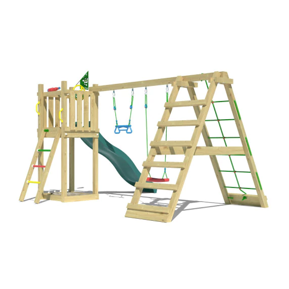 Jungle Tower | Wooden climbing frame with swings & climbing net