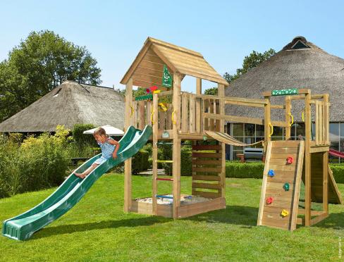 Jungle Cabin | Wooden climbing frame with slide & clatter bridge