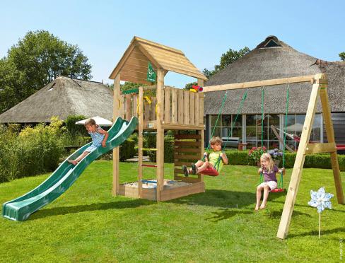 Jungle Cabin | Wooden climbing frame with double swing