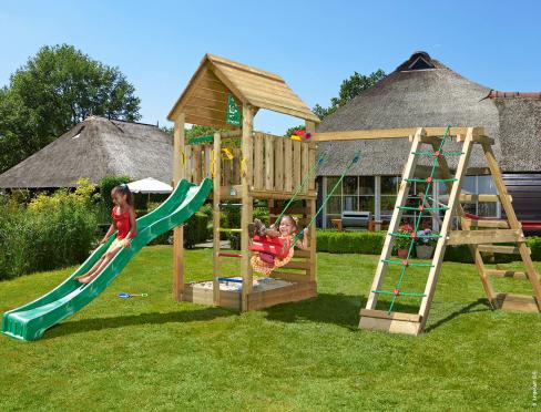 Jungle Cabin | Wooden climbing frame with swing & climbing net
