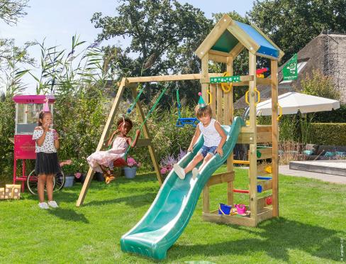 Jungle Patio | Wooden climbing frame with double swing