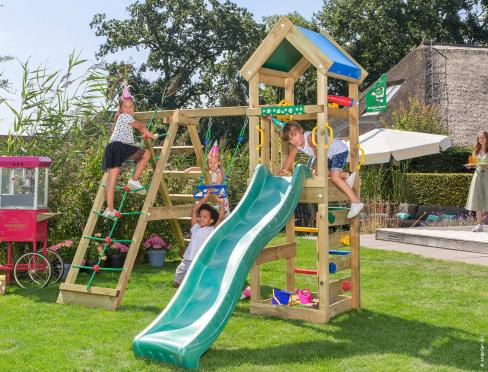 Jungle Patio | Wooden climbing frame with swing & climbing net